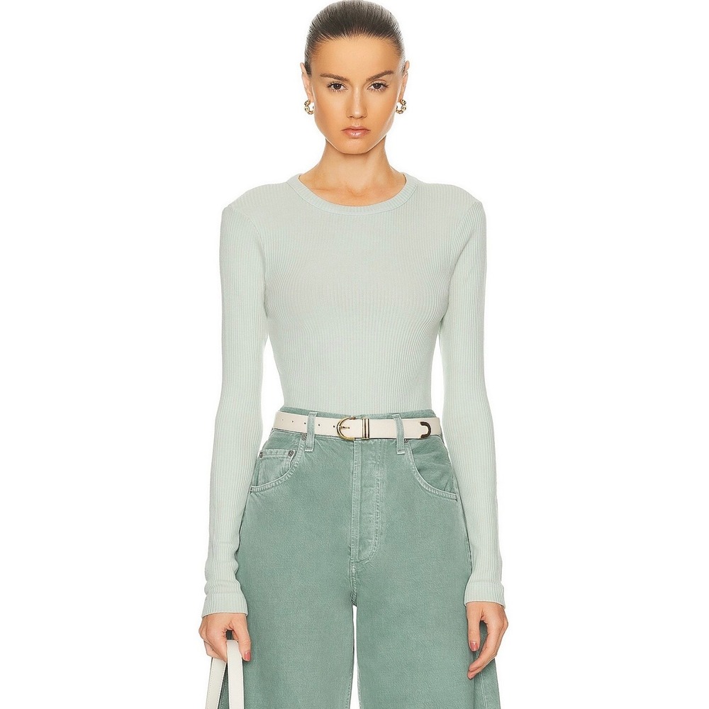 Citizens of Humanity Ribbed Long Sleeve Bina Crewneck Top in Pistachio Size S - Picture 2 of 9